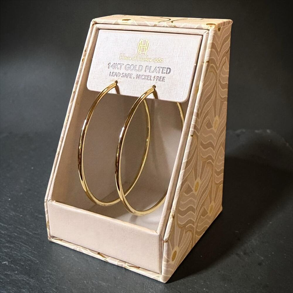 NIB House of Harlow 1960 Hoop Earrings Unisex Large 14k Gold Plated Statement